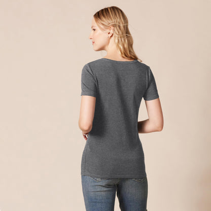 Amazon Essentials Women's Regular-Fit Short-Sleeve V-Neck T-Shirt, Pack of 2, Charcoal Heather/Light Grey Heather, Medium