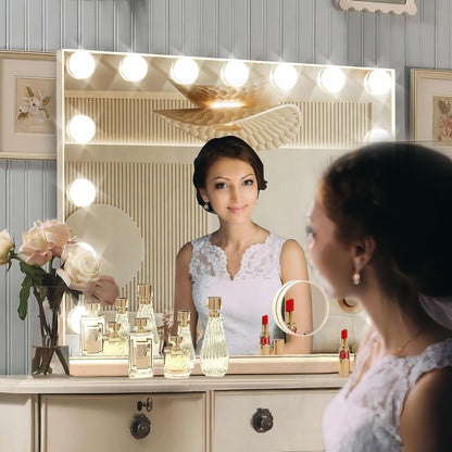 Ratsamee Hollywood Vanity Mirror with Lights, 15 Dimmable Bulbs, 3 Color Lights,Make Up Lighted Mirror, Aluminum Metal Frame, USB Charging Port（23" x 18"）