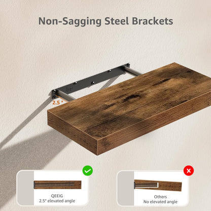 QEEIG Bathroom Floating Shelves for Wall Mounted Shelf Over Toilet Farmhouse Home Decor Display Shelving Small 16 inch Set of 2, Rustic Brown (008-40BN)