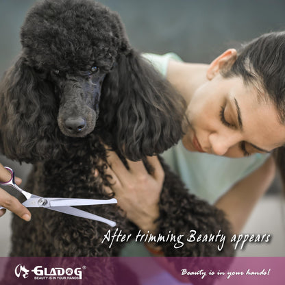 GLADOG Dog Grooming Scissors Kit with Safety Round Tips, Professional 6 in 1 Grooming Scissors for Dogs, Sharp and Heavy-duty Dog Grooming Shears for Dogs Cats Pets (Pink)