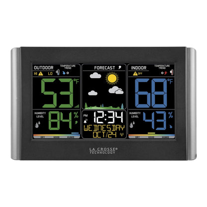 La Crosse Technology Weather Station with Customizable Alerts, Weather Forecast, Temperature, Dew Point, Humidity, Time, Heat Index, Large Display, Adjustable Brightness, Wireless, Black, C85845-INT
