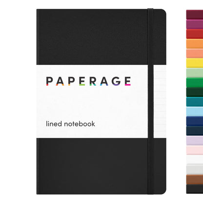 PAPERAGE Lined Journal Notebook, (Black), 160 Pages, Medium 5.6 in x 8 in - 100 GSM Thick Paper – Hardcover Journaling Notebook for Work, School & Note Taking