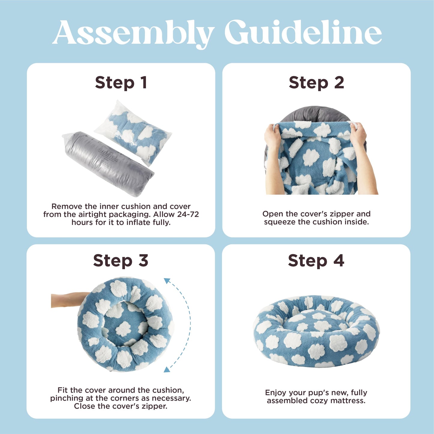 LE SURE Donut Dog Bed Medium Size Dog - Round Cat Beds for Indoor Calming Pet with Washable Cover, Cute Modern Puppy Beds with Jacquard Shaggy Plush & Anti Slip Bottom, 30 Inch, Blue