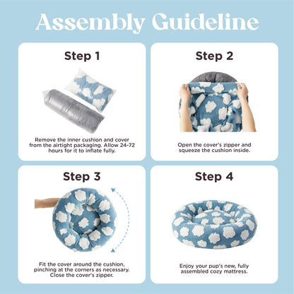 LE SURE Donut Dog Bed Medium Size Dog - Round Cat Beds for Indoor Calming Pet with Washable Cover, Cute Modern Puppy Beds with Jacquard Shaggy Plush & Anti Slip Bottom, 30 Inch, Blue