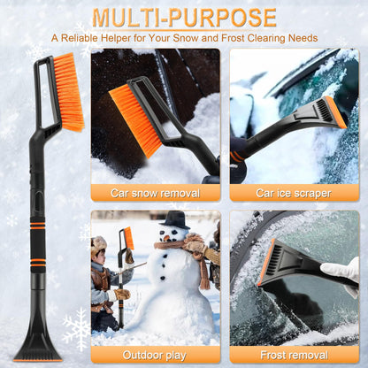LivTee Ice Scraper and Snow Brush for Car Windshield, 32.5" Extendable Snow Removal Tool, Automotive Exterior Accessories and Winter Essentials for Cars, Trucks, and SUVs,Orange