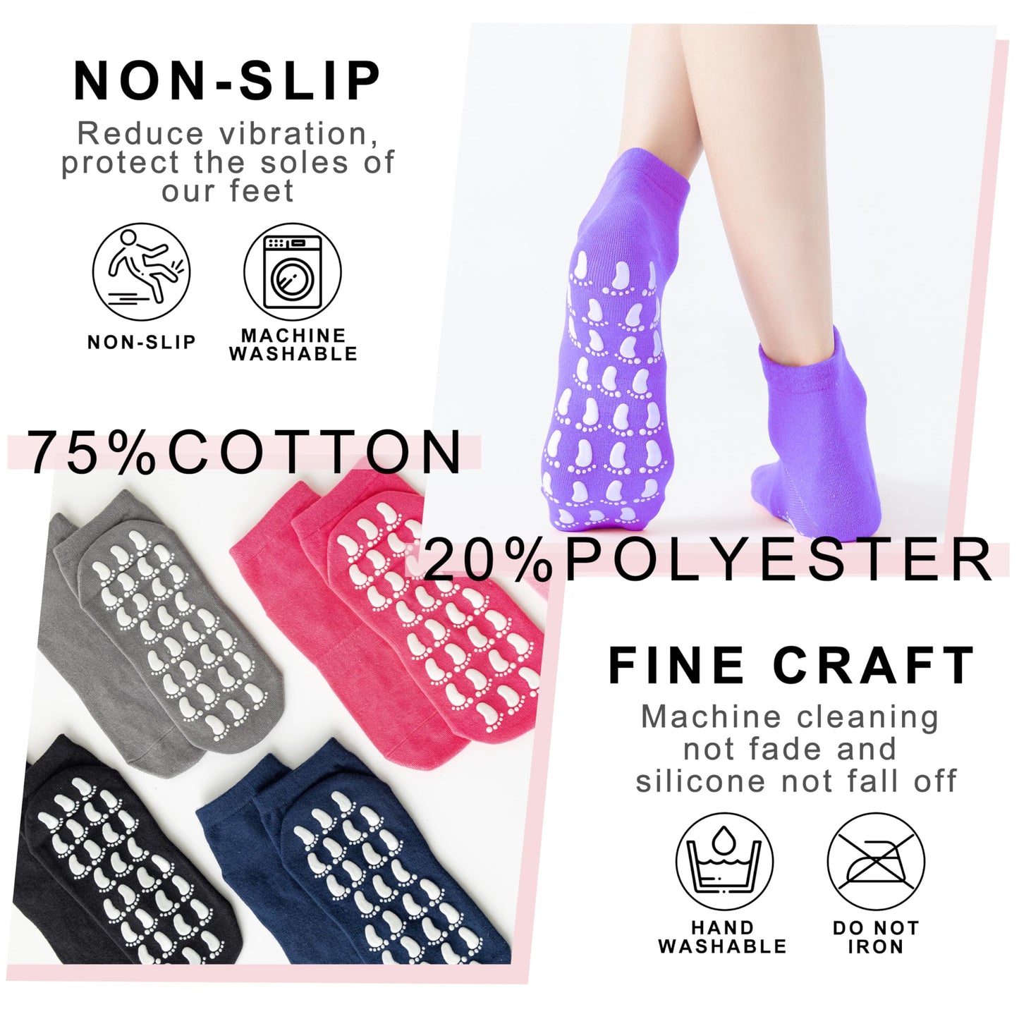 jeuhut Pilates socks for women，Non Slip Grippy Ankle Socks for Yoga Barre Hospital Slipper Socks (12pairs foot)