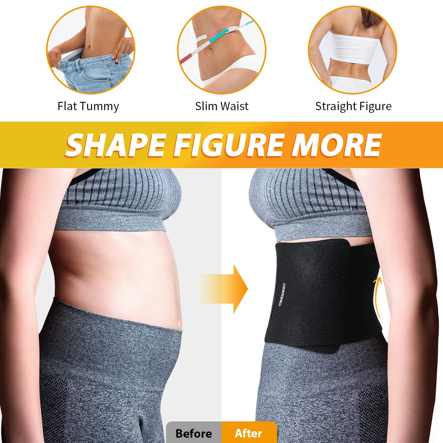 Ohuhu Waist Trimmer, Adjustable Neoprene Ab Trainer Belt for Back Support, Sweat Band Waist Trainer for Training & Workouts, Sweat Enhancer, Fits Up to 40 Inches for Men & Women Black (Medium)