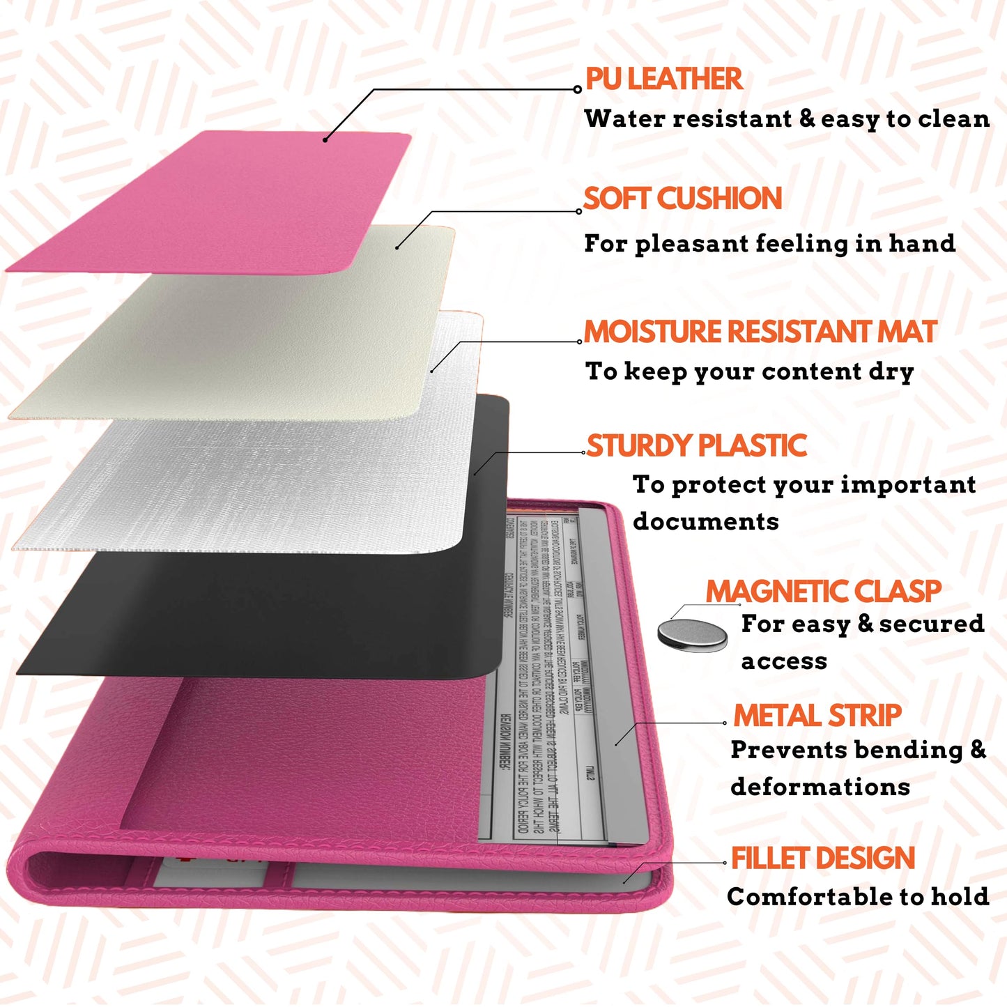 Pink Magnetic Shut Insurance and Registration Holder, Premium PU Leather Glove Box Organizer for Car, Popular Car Accessories for Girls, Organize Vehicle Documents with style, Size 9.5 in x 5.1 in