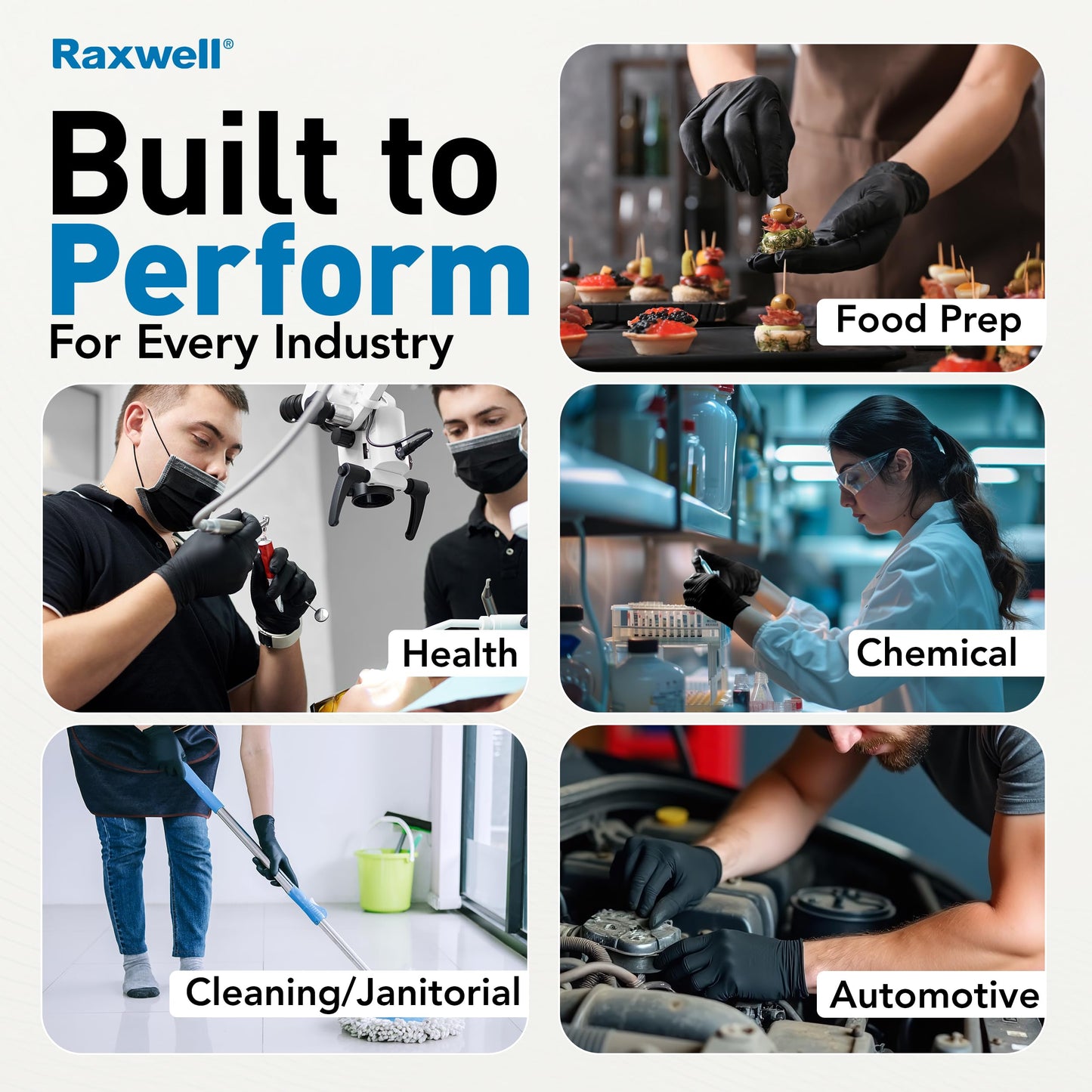 Raxwell Heavy Duty Disposable Gloves Latex Free | 6.5 Mil Black Nitrile Gloves Large | 100 Count Powder Free & Chemical Resistant | Food Grade, Food Safe | For Janitors, Kitchens, Mechanics & More