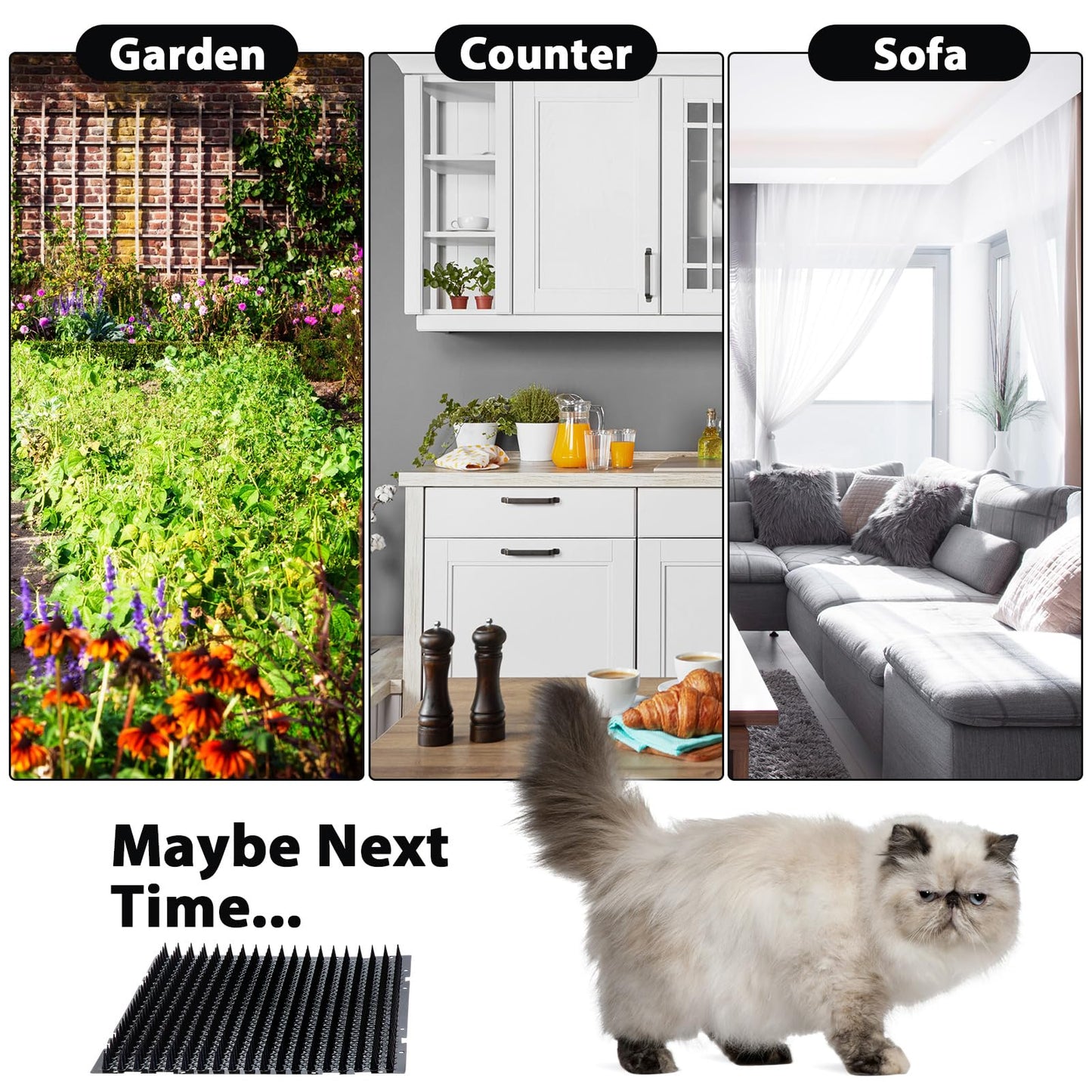 16 Pack Cat Repellent Outdoor Mat Cats Dogs Plastic Bendable Spiked Deterrent Training Repellent PET Mats with Spikes for Indoor Outdoor Supplies, 18.3 Square Feet, 16 x 13 Inch(Black)