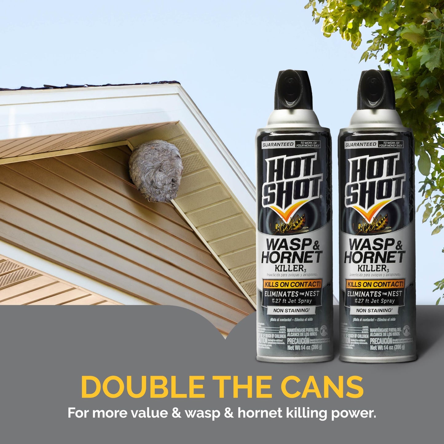 Hot Shot Wasp & Hornet Killer Spray, For Insects Eliminates the Nest, Sprays Up To 27 Feet, 14 fl Ounce, 2 Pack