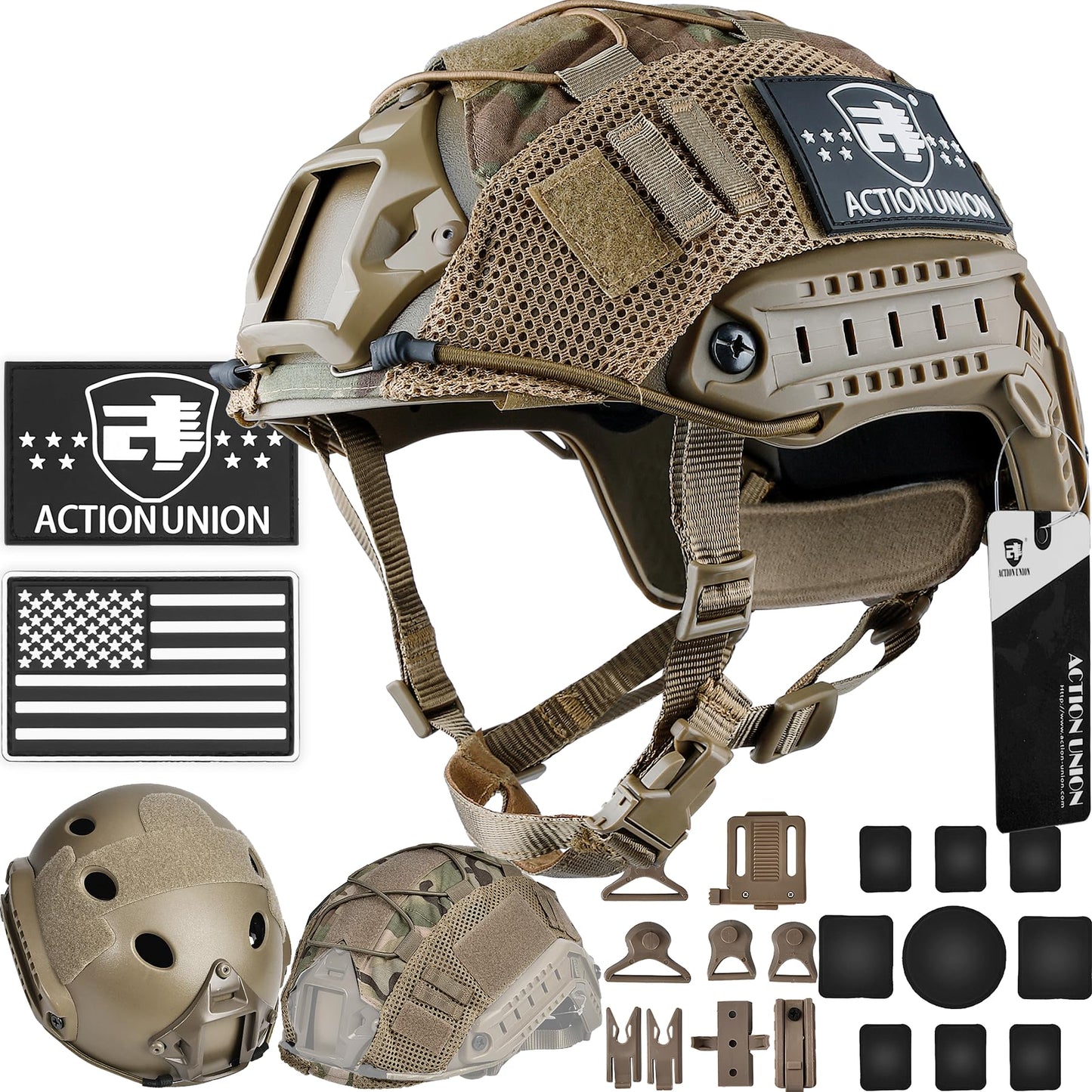 ACTIONUNION Airsoft Helmet Basic Set PJ Type Tactical Paintball Helmet (Medium, Tan)