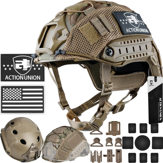 ACTIONUNION Airsoft Helmet Basic Set PJ Type Tactical Paintball Helmet (Medium, Tan)