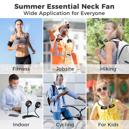 Portable Neck Fan, 2600mAh Battery Operated Ultra Quiet Hands Free USB Fan with Strong Wind, 360° Adjustable High Flexibility Wearable Personal Fan for Home Office Outdoor Travel (Black)