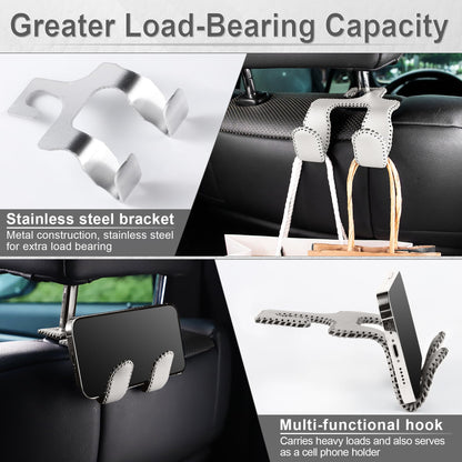 LivTee Upgraded Superior Leather Car Seat Back Headrest Hook, 2 in 1 Auto Seat Hook Hangers Holder Organization Interior Accessories for Purses Coats Umbrellas Grocery Bags Handbag (Gray)