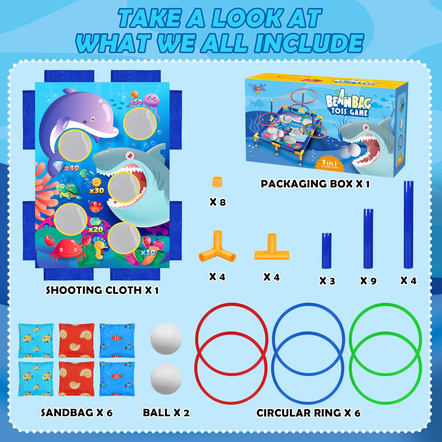 3-in-1 Bean Bag Toss Game Toy,Outdoor Toss Game with Stand for Ring Toss,Bean Bags & Balls, Family Party Supplies for Kids,Birthday for Boys,Toddlers Ages 3 4 5 6 Years Old