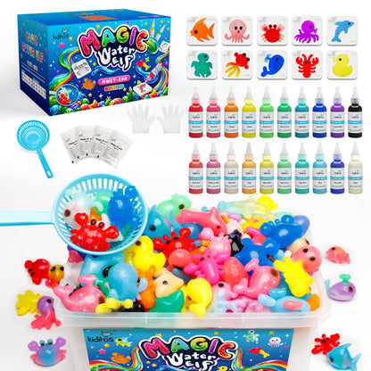 Kiditos Magic Water Elf Toy Kit, Aqua Fairy Water Gel Kit-20 Magic Gels&10 Molds–Make Your Own Water Pets & Squishy Toys–Fun Summer DIY Craft Kit, Birthday Gifts & Party Favors for Kids Ages 3+