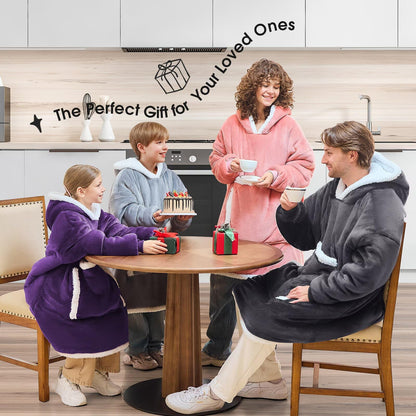 JOYWOO Wearable Blanket Hoodie, Birthday Gifts for Women Men Mom, Oversized Hooded Blanket for Adult, Cozy Fuzzy Sherpa Sweatshirt Blanket with Giant Pocket and Winter Gifts, Grey