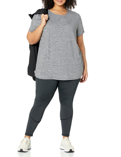 Amazon Essentials Women's Active Quick Dry Tech Stretch Short-Sleeve Crewneck T-Shirt (Available in Plus Size), Pack of 2, Black/Dark Grey Space Dye, Medium