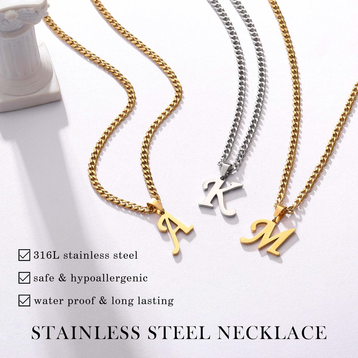 Initial Necklace for Men Boys, Gold Chains for Boys Mens Jewelry Stainless Steel Cuban Chain Letter K Pendant Necklace Anniversary Fathers Day Birthday Gifts for Men Dad Grandpa Son Boyfriend Husband