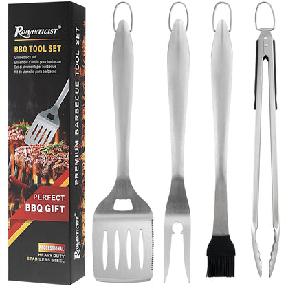 ROMANTICIST 4pcs Heavy Duty Grill Accessories for Top Chef - Professional Grill Tools Set & Basic BBQ Tools for Backyard Restaurant Outdoor Kitchen - Deluxe Grill Gift for Dad on Father’s Day Birthday