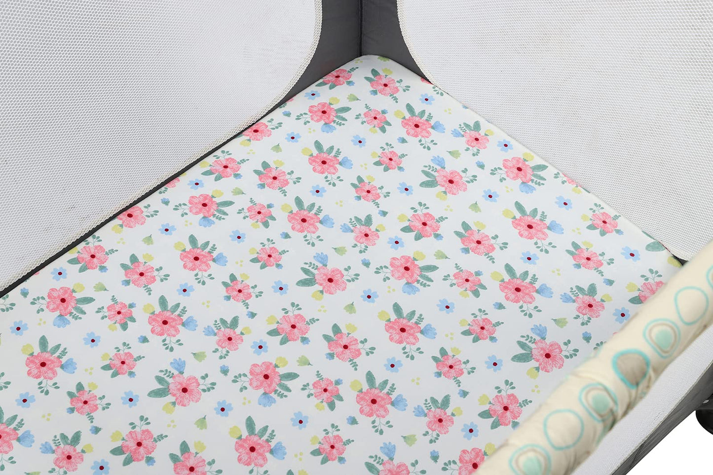 Onacosht Pack n Play Playard Fitted Sheets 2 Pack Set for Baby Girl Soft Stretchy Jersey Knit Portable Mini Crib Mattress Cover, Pink Floral
