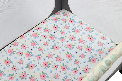 Onacosht Pack n Play Playard Fitted Sheets 2 Pack Set for Baby Girl Soft Stretchy Jersey Knit Portable Mini Crib Mattress Cover, Pink Floral
