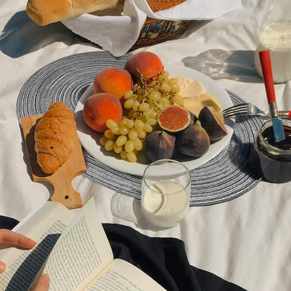 Noctiflorous Oval Braided Placemats Set of 4 Woven 12x18 Inch Non Slip Washable Heat Resistant Place Mats Tablemats for Dining Kitchen Party Daily Table Decor Dinner Mats (Black Gray, 4)