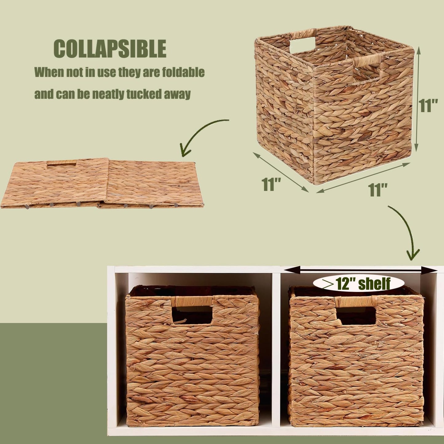 JGJCYO9 Storage Baskets 11x11inch Cube Baskets 4 pcs Baskets,Foldable Handwoven Water Hyacinth Laundry Organizer,Cube Storage Baskets