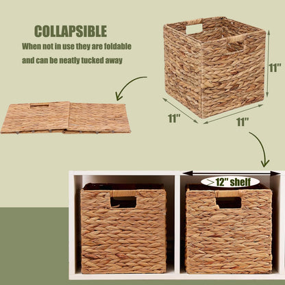 JGJCYO9 Storage Baskets 11x11inch Cube Baskets 4 pcs Baskets,Foldable Handwoven Water Hyacinth Laundry Organizer,Cube Storage Baskets