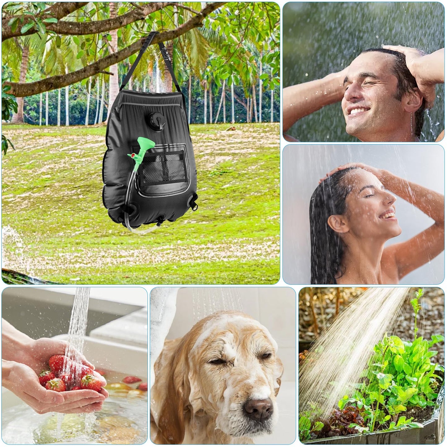 FENSAN Solar Portable Shower Bag, 5 Gal/20L Solar Heating Outdoor Camping Shower Bag with On-Off Switchable Shower Head&Removable Hose Suitable for Camping, Hiking, Travel, Beach Swimming