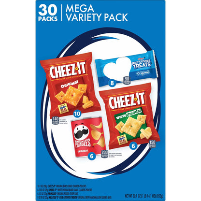 Kellogg's Cheez-It, Pringles & Rice Krispies Treats Snacks Mega Variety Pack, 30.1oz Box (30 Count)
