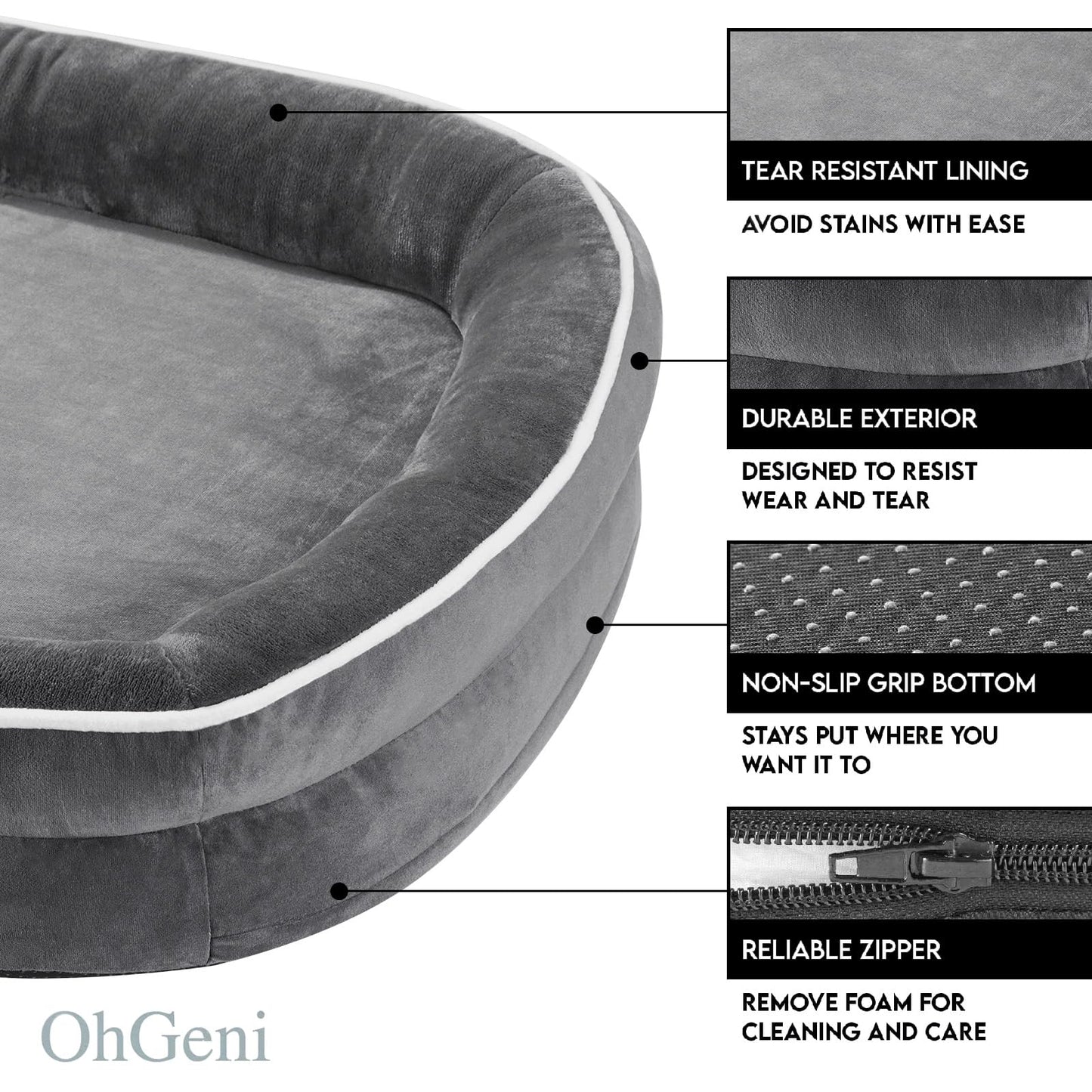 OhGeni Orthopedic Dog Couch Pet Sofa Large Sized Cat Beds with Comfort Foam Support, Soft Comfortable Fabric, Machine Washable Waterproof Removable Cover, 35-Inch (Gray)