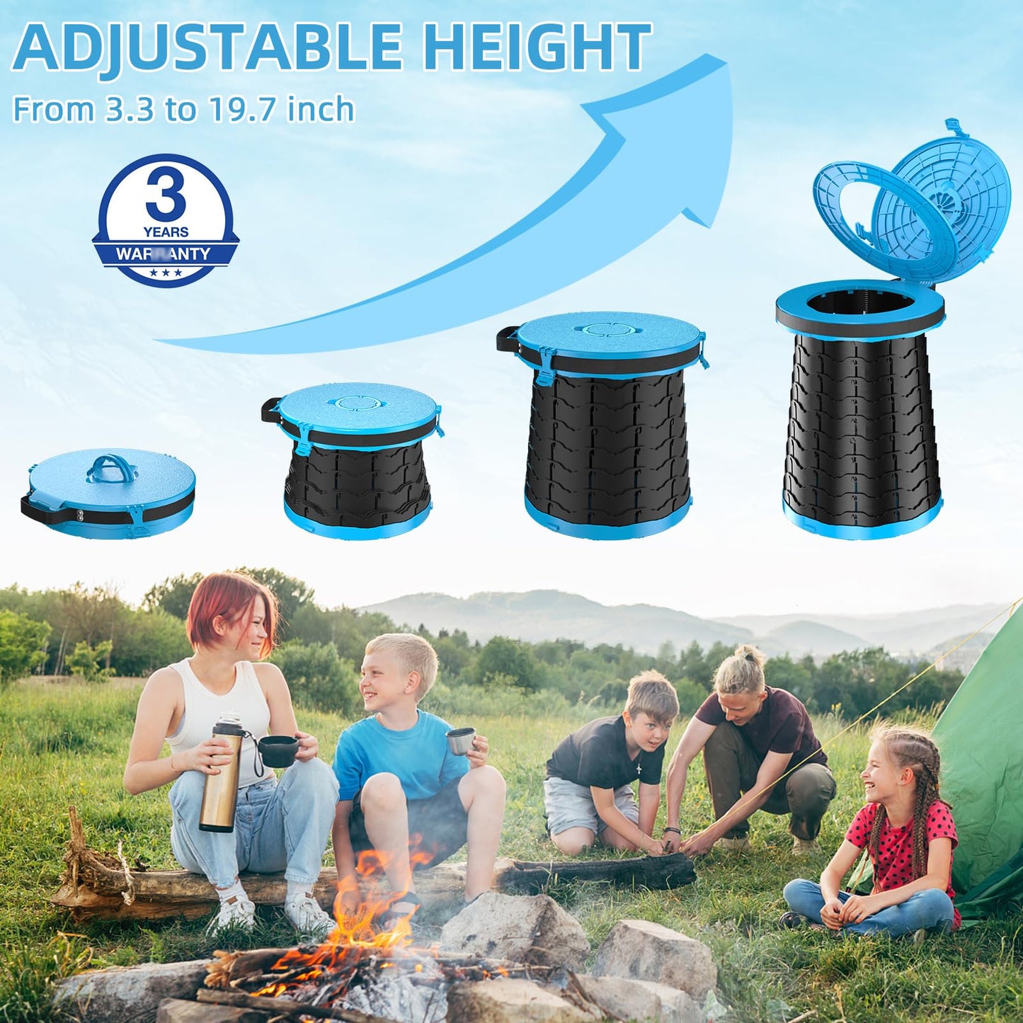 Panmout XXL Portable Toilet - 19.7"H Adjustable Foldable Camping Toilet, Luggable Loo with Lid, Strap,Toilet Bag for Camping, Hiking, Travel and Car