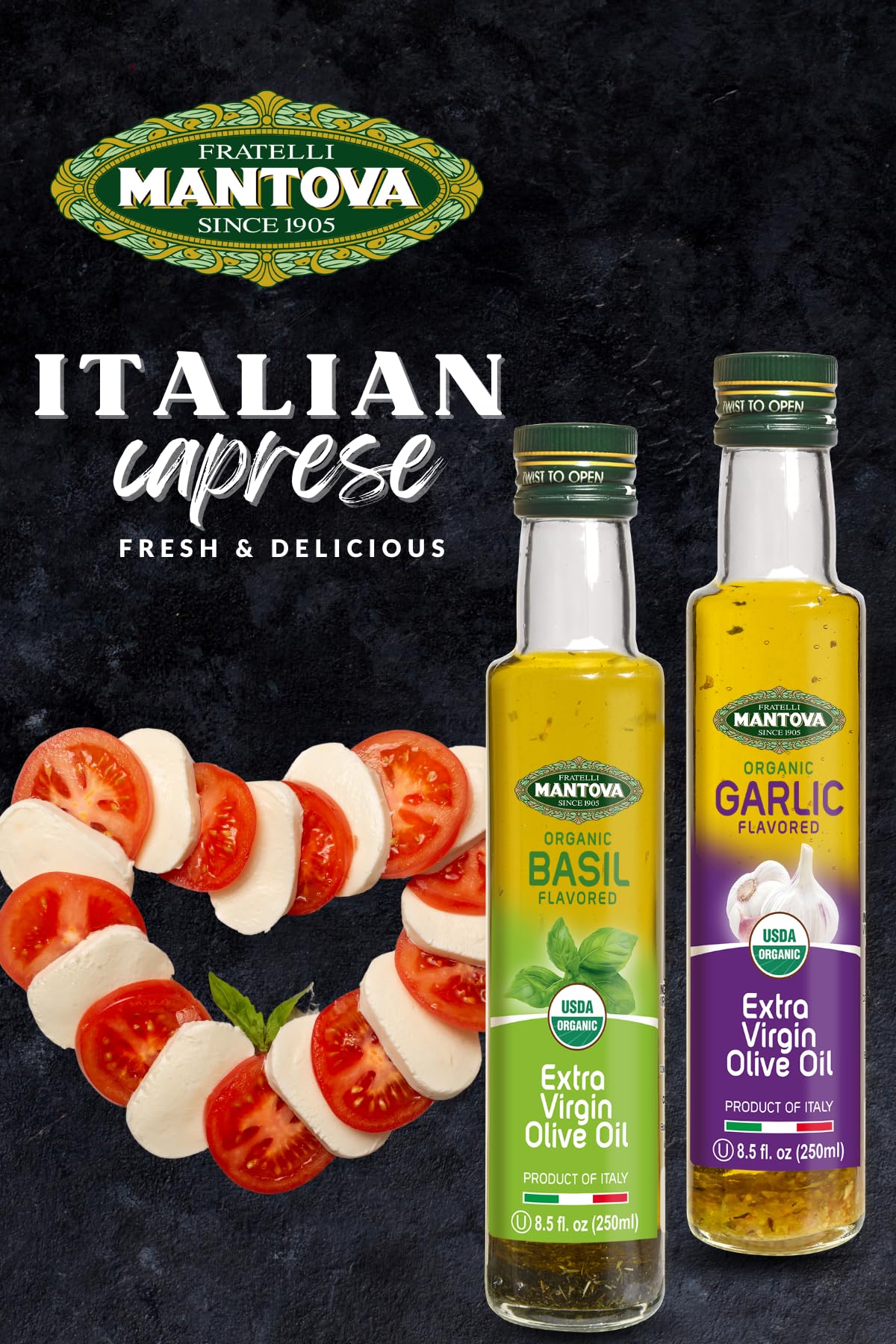 Mantova Organic Flavored Extra Virgin Olive Oil Variety Pack – Garlic, Basil, Chili, and Lemon (8.5 oz Bottles, Pack of 4) – Perfect for Cooking, Dressing, and a Great Gift Item