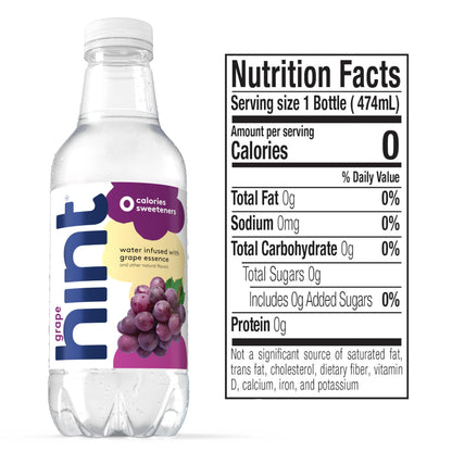 Hint Fruit-Infused Bottled Water, Grape - Sugar Free Flavored Water with Zero Calories, Naturally Flavored, and No Artificial Sweeteners - 16 Fl Oz (Pack of 12)