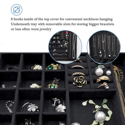 ProCase Velvet Jewelry Box Organizer for Women Father's Day, 2 Layer Jewelry Display Storage Holder Case for Necklace Earrings Bracelets Rings -Black
