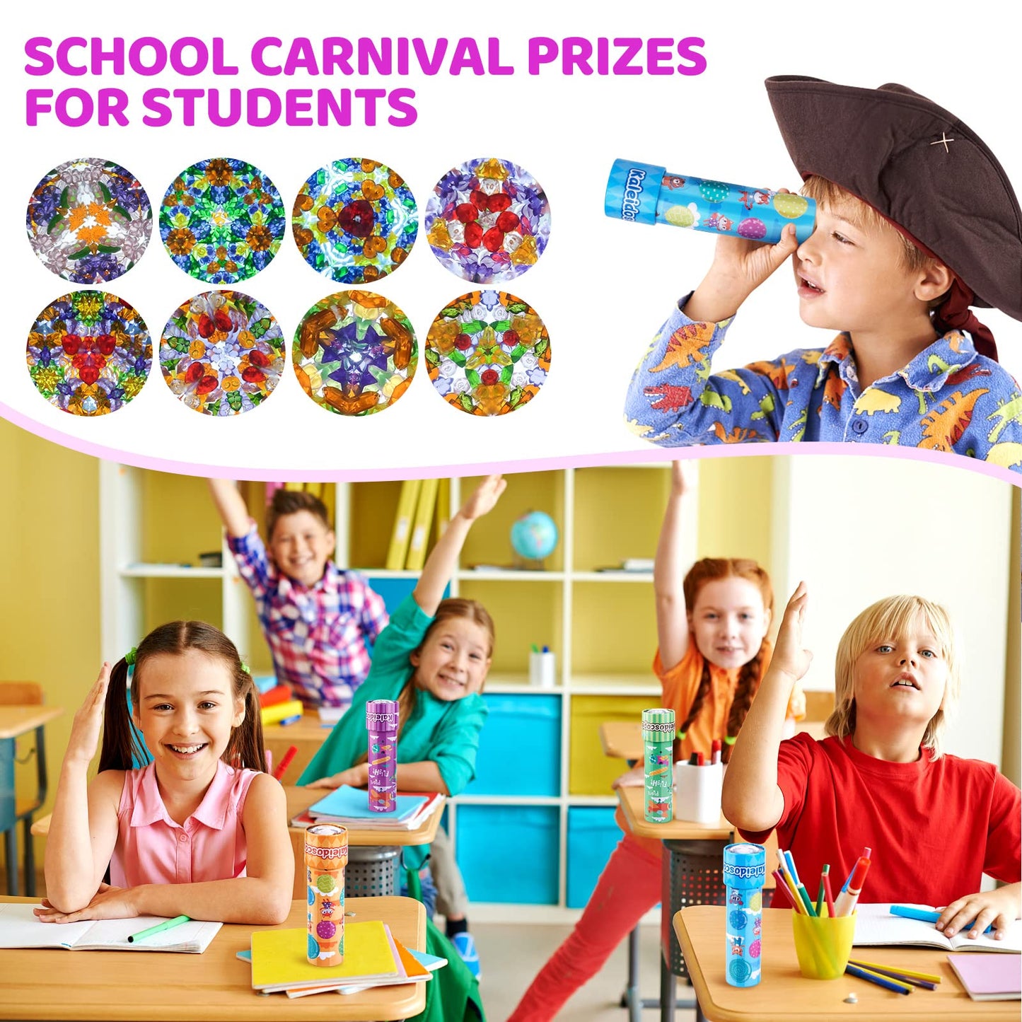 LUCKJOY Classic Tin Kaleidoscope, Kids Educational Kaleidoscope Toy with Metal Body, Birthday Gift for Boys and Girls (Cartoon Style)