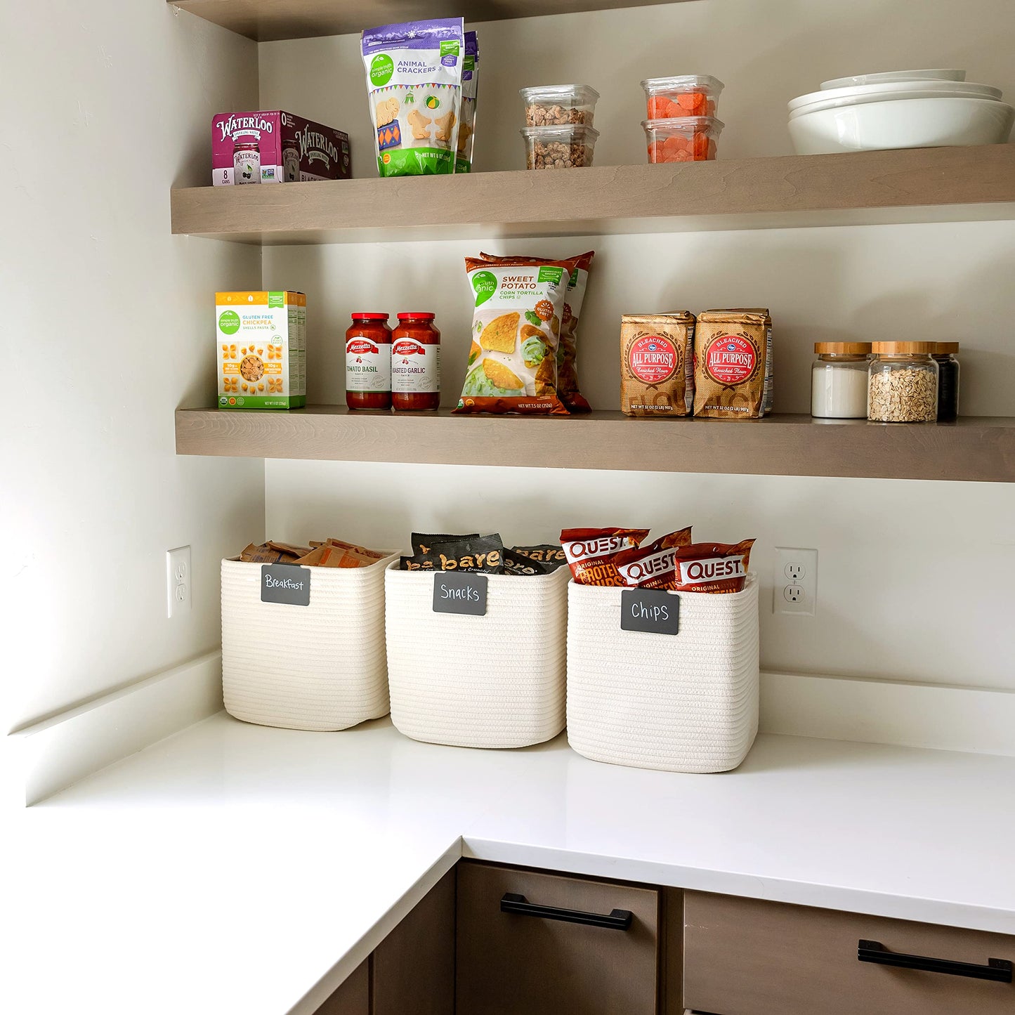 NaturalCozy Storage Cubes 11 Inch Cotton Rope Woven Baskets for Organizing, 3-Pack | Cube Storage Bin | Square Storage Baskets for Shelves Organizer, Classroom, Kids Toy Bins, Closet, Baby Nursery