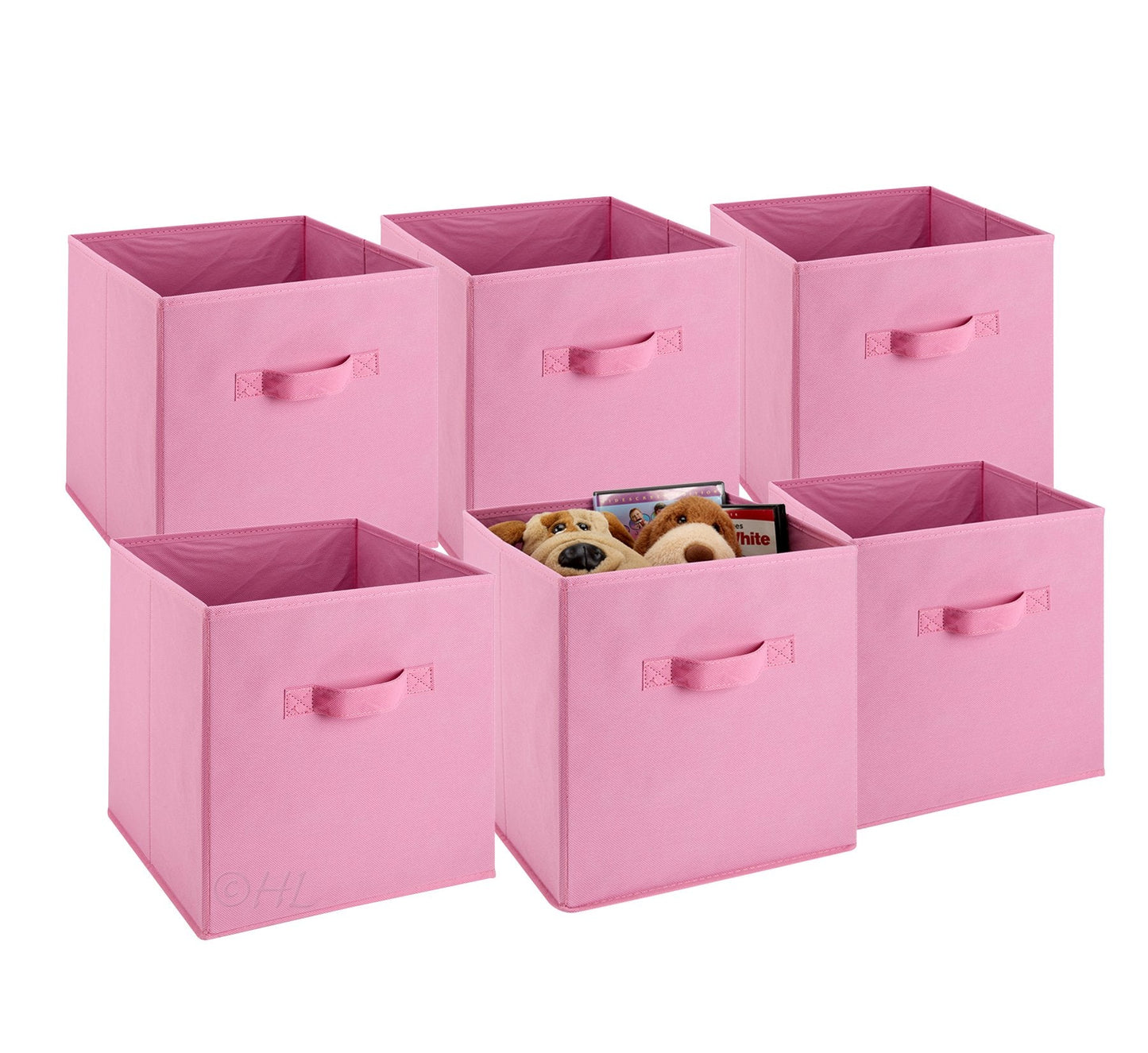 Handy Laundry 6-Pack Foldable Cube Storage Bins – Decorative Collapsible Organizer for Shelves, Closets, Underbed, Clothes, or Kids’ Toys (Pink)