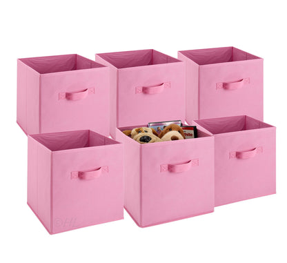Handy Laundry 6-Pack Foldable Cube Storage Bins – Decorative Collapsible Organizer for Shelves, Closets, Underbed, Clothes, or Kids’ Toys (Pink)