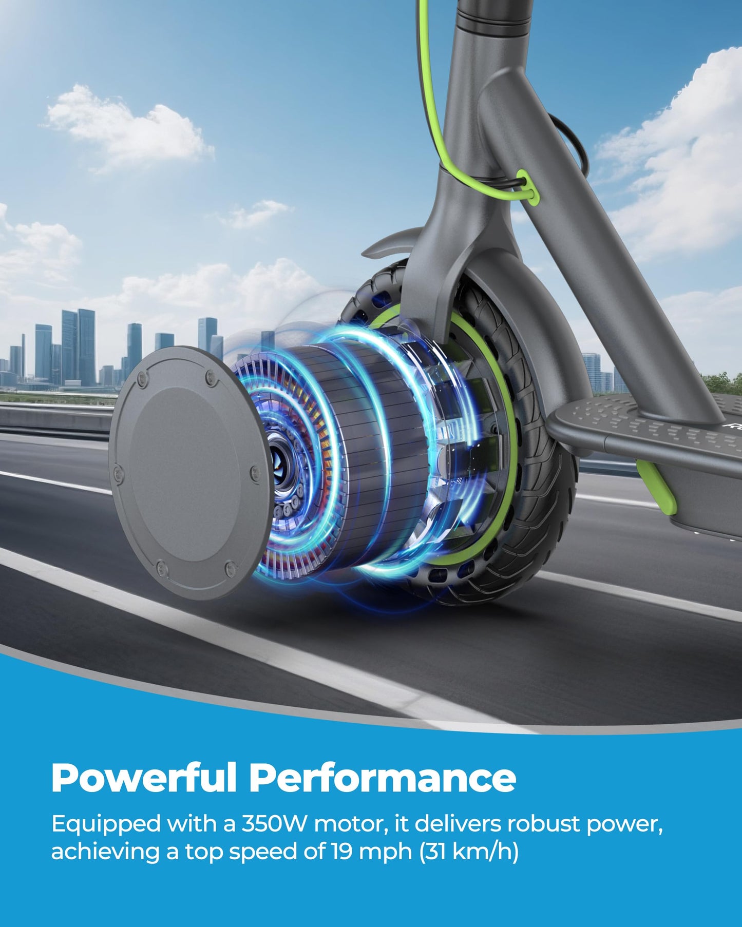 Roinside Electric Scooter for Adults - 8.5" Solid Tires, 350W Motor, Up to 19 MPH and 15 Miles Long-Range Commuting Folding E-Scooter with Dual Braking System and Smart App