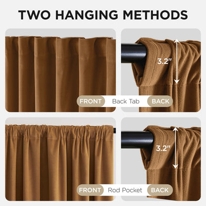 Joydeco Golden Brown 100% Blackout Curtains 90 Inch 2 Panels, Luxury Thermal Brown Velvet Curtains for Bedroom Living Room, Soundproof Blackout Window Drapes, Rod Pocket & Back Tab (52W x 90L)