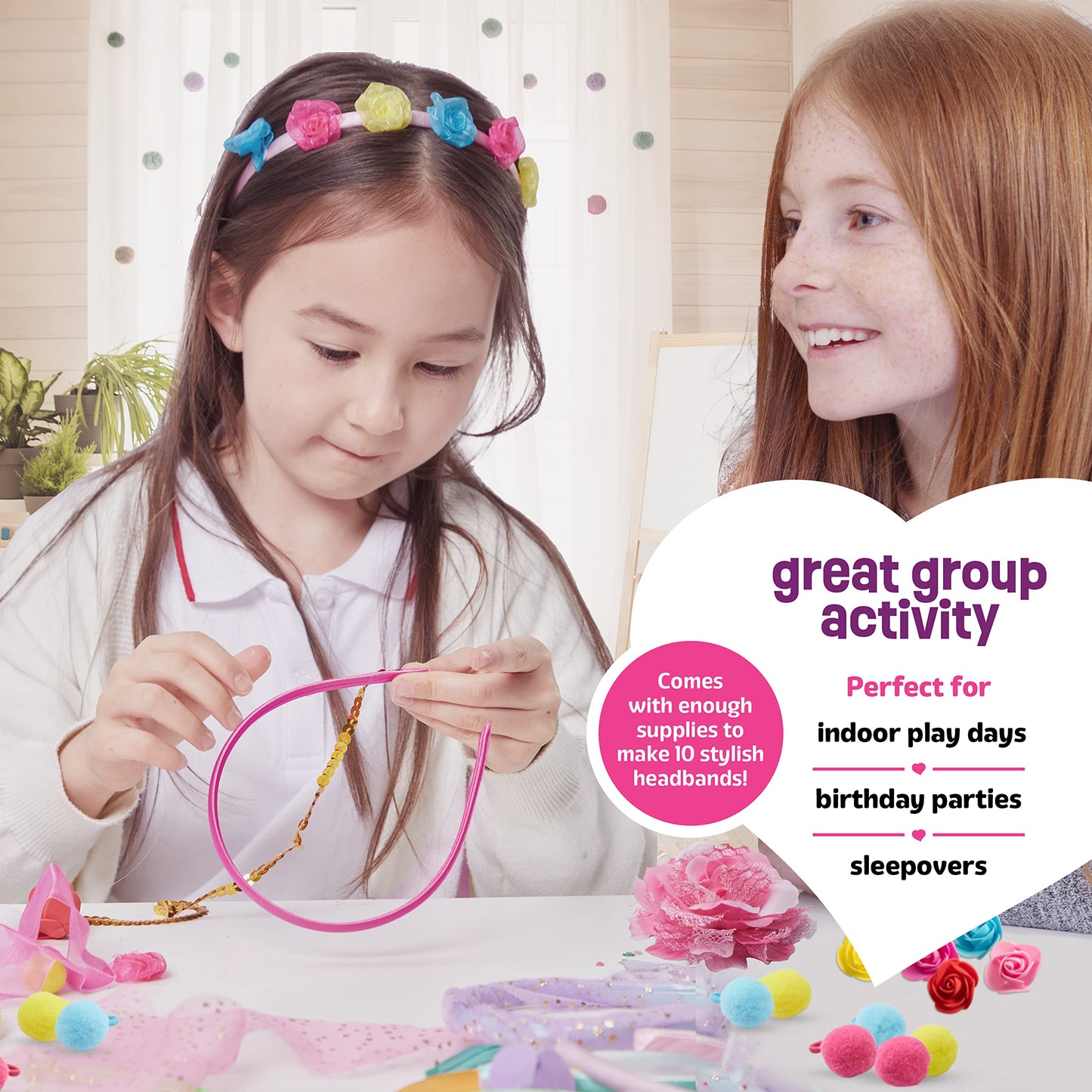 Pretty Me Headband Making Kit for Girls - Arts & Crafts Gift - Make Your Own Fashion Headbands for Kids - DIY Hair Accessories Set - Gift for Ages 5-12 Year Old Girl - Little Kids Art & Craft Gifts