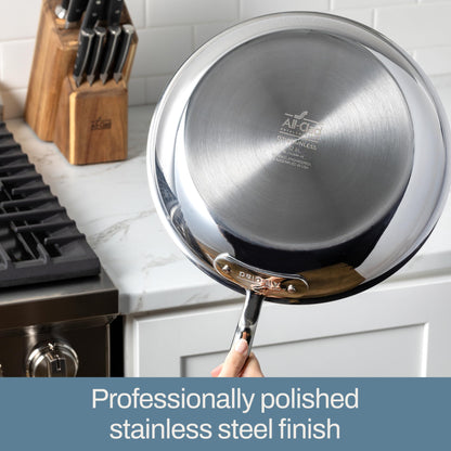 All-Clad D3 12" Stainless Steel Frying pan W/Lid, 3-Ply Stainless Steel Pan, Induction, Oven Broiler Safe 600F Skillet, Professional Cookware, Silver