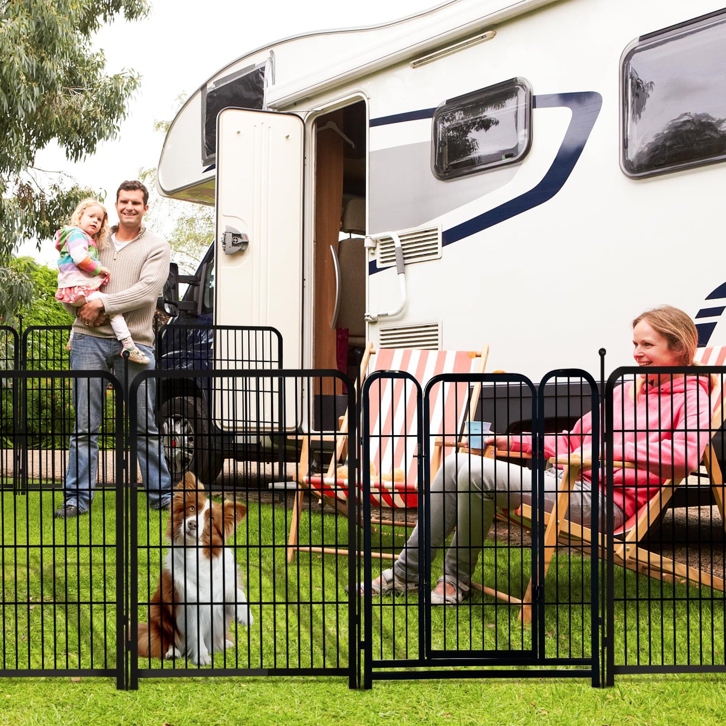 Getlay 36 in(H) Garden Fence With Gate, Wide Gate Low Threshold, 8 Panels Total 17.7 ft(L) Heavy Duty Iron Animal Barrier Fence For Yard, Suitable For Indoor Or Outdoor Dog Fencing,Garden Border Fence