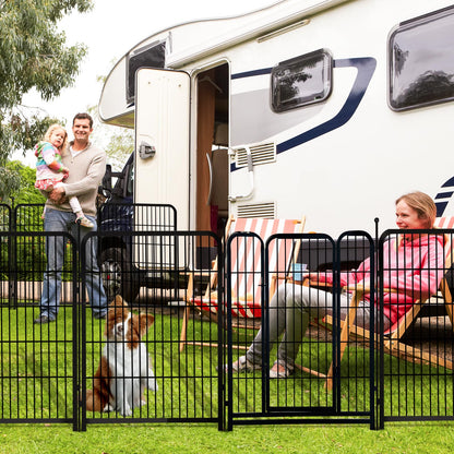 Getlay 36 in(H) Garden Fence With Gate, Wide Gate Low Threshold, 8 Panels Total 17.7 ft(L) Heavy Duty Iron Animal Barrier Fence For Yard, Suitable For Indoor Or Outdoor Dog Fencing,Garden Border Fence