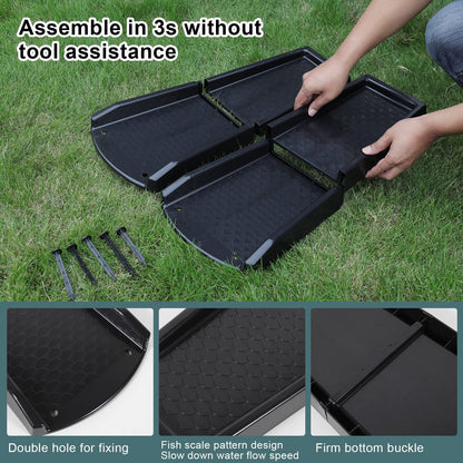 plusgutter Rain Gutter Downspout Splash Block, Gutter Downspout Extensions for Water Drainage, 24" Gutter Splash Guards Downspout Extender, Fixable Down spout Drain Trays with PE Nails(2 Pack, Black)