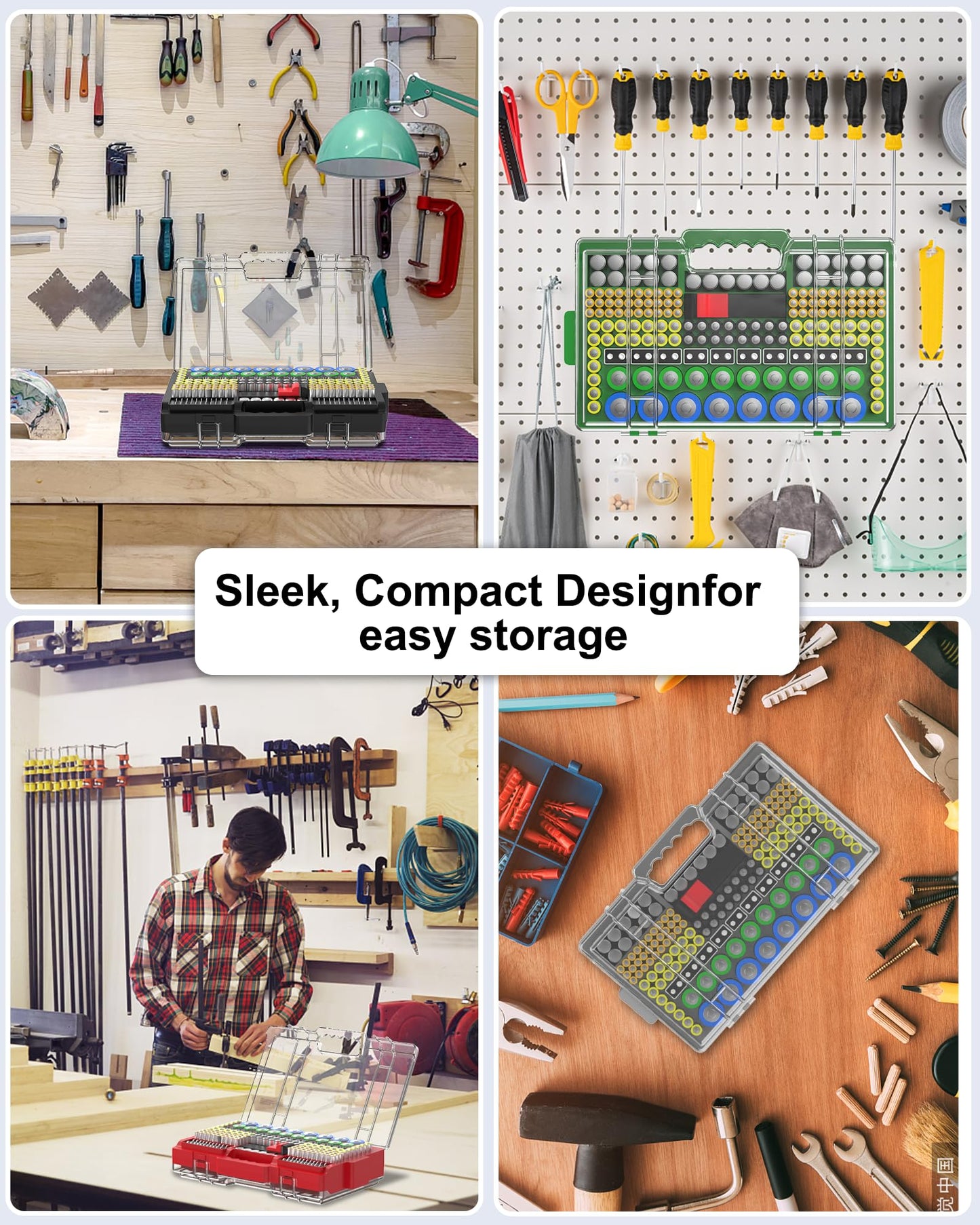 Narotood Battery Organizer Storage Holder Box Case with Tester, Ultra-Large 280+ Batteries Double-Sided Variety Pack,Holds AA AAA 4A C D Cell 9V 3V Lithium18650 LR44 CR2 CR123 CR1632 - Red