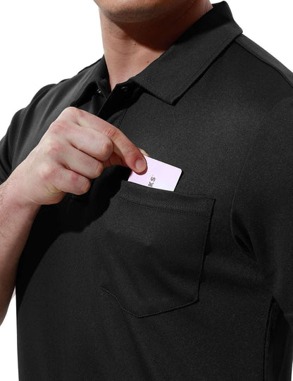 Rdruko Men's Polo Shirts Short Sleeve Quick Dry Outdoor Golf Sports Shirts with Pocket(Black, US M)